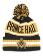 Prince Hall Mason PHA Square and Compass F&AM Beanie Hat Toboggan Winter Knit Black Gold and White