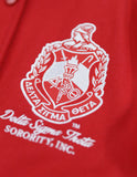 Delta Sigma Theta DST wool jacket letterman leather sleeves red black button up jacket fully decorated