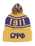 Omega Psi Phi 1911 Invictus Beanie Hat Toboggan Winter Knit Purple and Gold