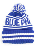 Phi Beta Sigma 1914 BLUE PHI Beanie Hat Toboggan Winter Knit Blue and White