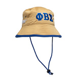 Phi Beta Sigma 1914 Greek Floppy bucket fisherman hat khaki with royal blue trim and white accents