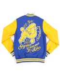 Sigma Gamma Rho SGR SGRho fleece snap up jacket gold and royal lightweight embroidered