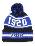 Zeta Phi Beta 1920 Z PHI B Beanie Hat Toboggan Winter Knit Blue and White and Black