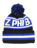 Zeta Phi Beta 1920 Z PHI B Beanie Hat Toboggan Winter Knit Blue and White and Black