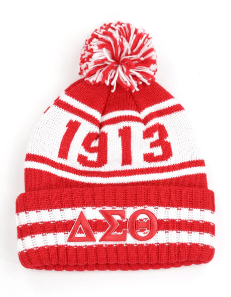  Delta Sigma Theta 1913 Fortitude Greek Beanie Hat Toboggan Winter Knit Red and White