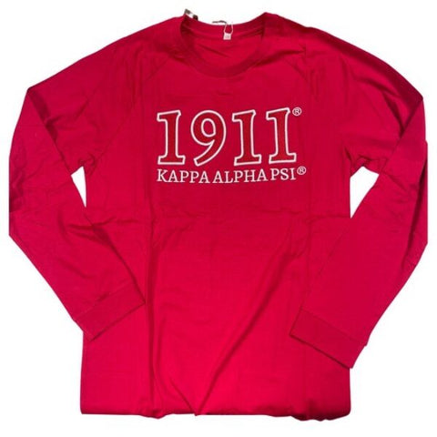 Kappa Alpha Psi 1911 embroidered long sleeve tee red with red and white embroidery