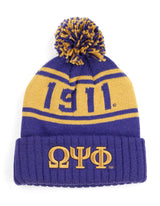 Omega Psi Phi 1911 Invictus Beanie Hat Toboggan Winter Knit Purple and Gold