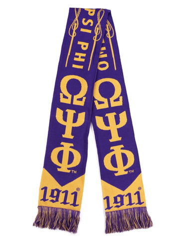 Omega Psi Phi 1911 Greek Winter Knit Neck Scarf Acrylic Purple Gold