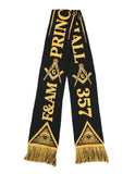 Mason Prince Hall PHA F&AM Square and Compass 357 Winter Knit Neck Scarf Acrylic Black Gold