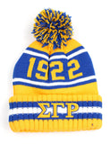 Sigma Gamma Rho 1922 EE-YIP! Beanie Hat Toboggan Winter Knit Gold and Blue