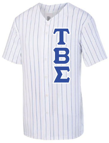 TBS Pinstripe Baseball Jersey – 3 Sisters Embroidery
